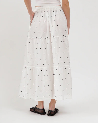 Stripe Poplin Long Skirt - Cream with Black