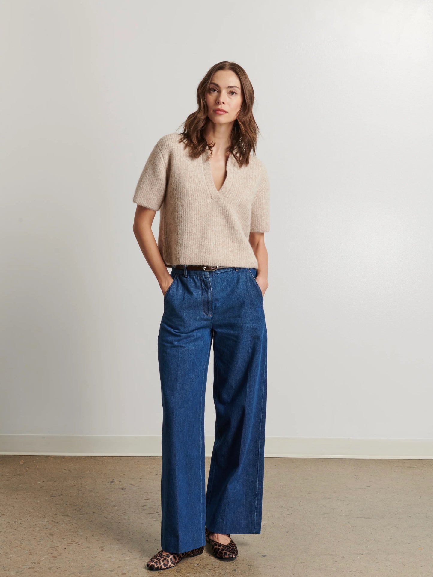 Joni Short Sleeve Collar Knit - Almond