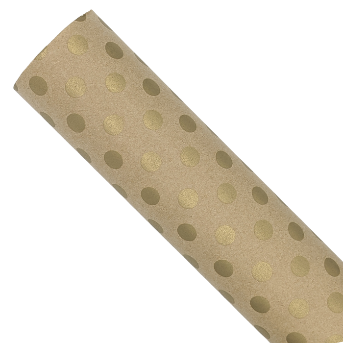 Natural Kraft Wrapping Paper With Gold Dots - 24" x 360''