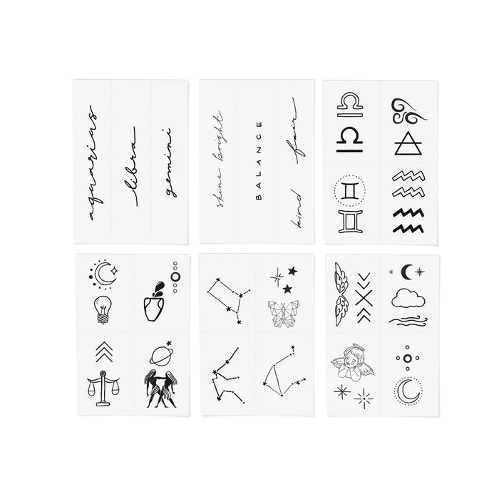 Zodiac Collection: Air Signs Temporary Tattoo Pack - Gemini + Libra + Aquarius