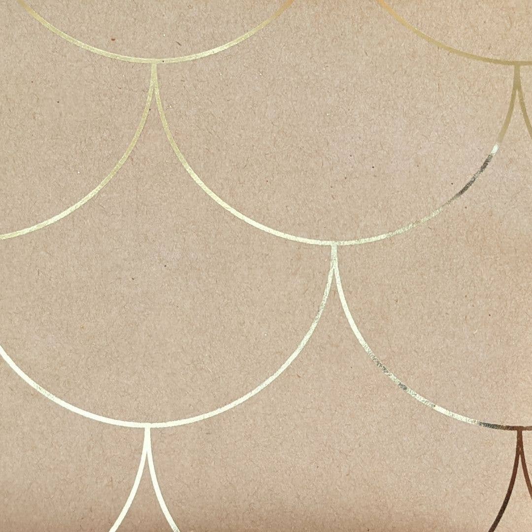 Natural Kraft Wrapping Paper With Gold Foil Scallop Detail - 24" W x 30"