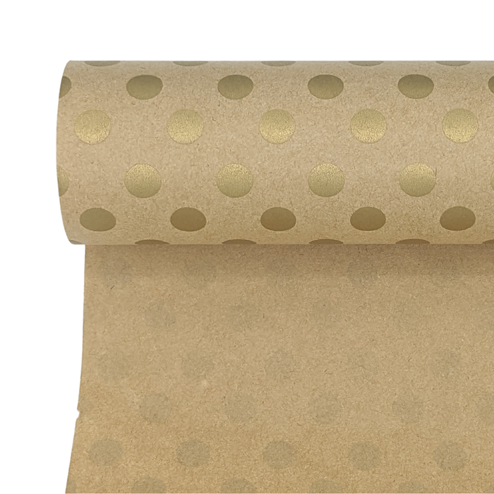 Natural Kraft Wrapping Paper With Gold Dots - 24" x 360''