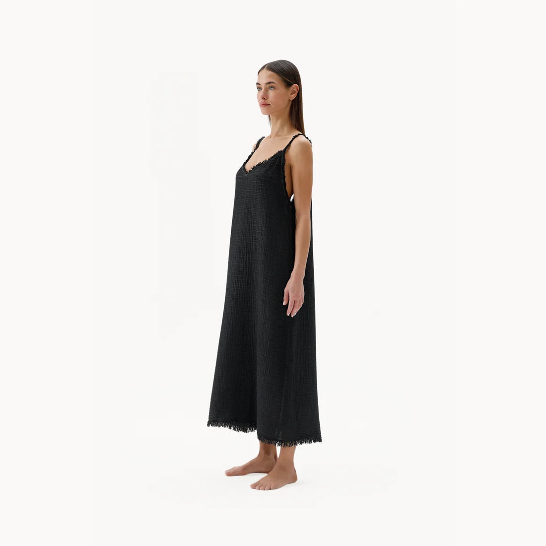 Crinkle Strappy Dress - Black