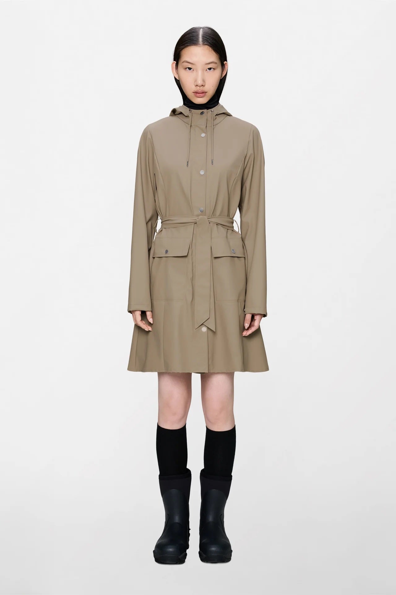 RAINS Curve Long Jacket - Beige