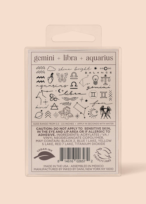 Zodiac Collection: Air Signs Temporary Tattoo Pack - Gemini + Libra + Aquarius