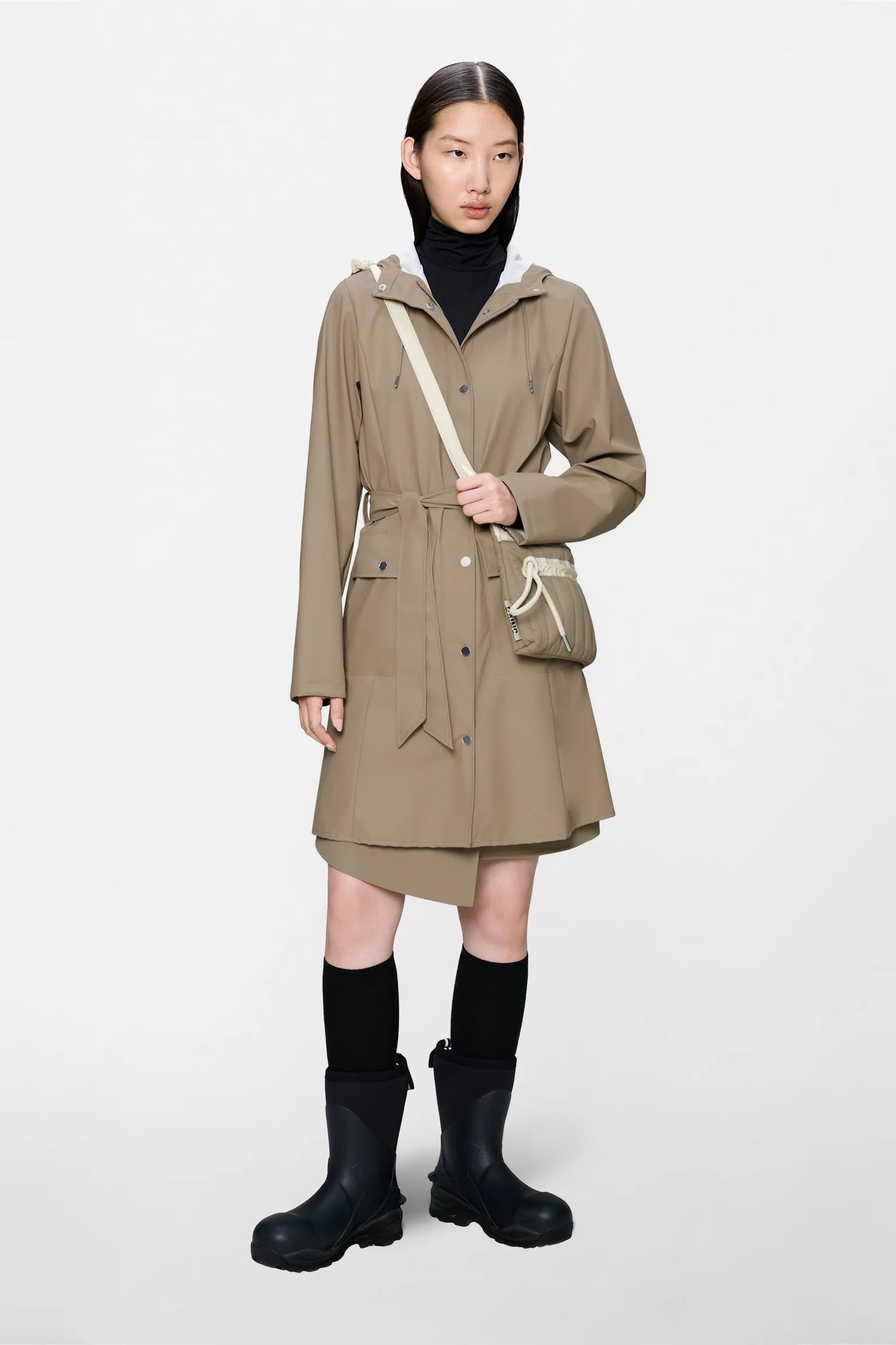 RAINS Curve Long Jacket - Beige