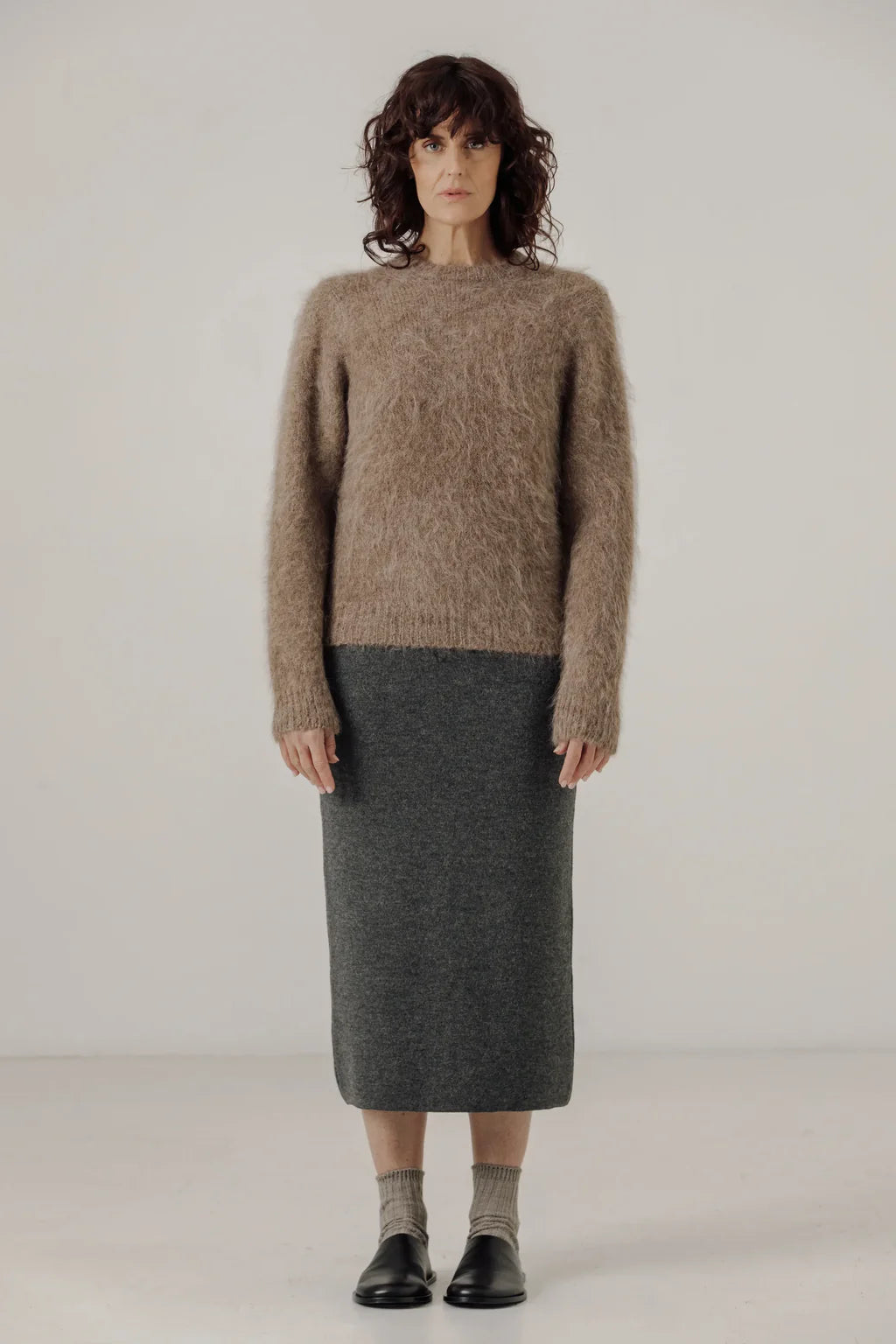 Suri Alpaca Crewneck - Taupe