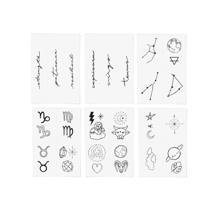 Zodiac Collection: Earth Signs Temporary Tattoo Pack - Taurus + Virgo + Capricorn