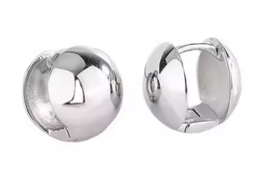 Ball Stud Hoop Earring - Silver