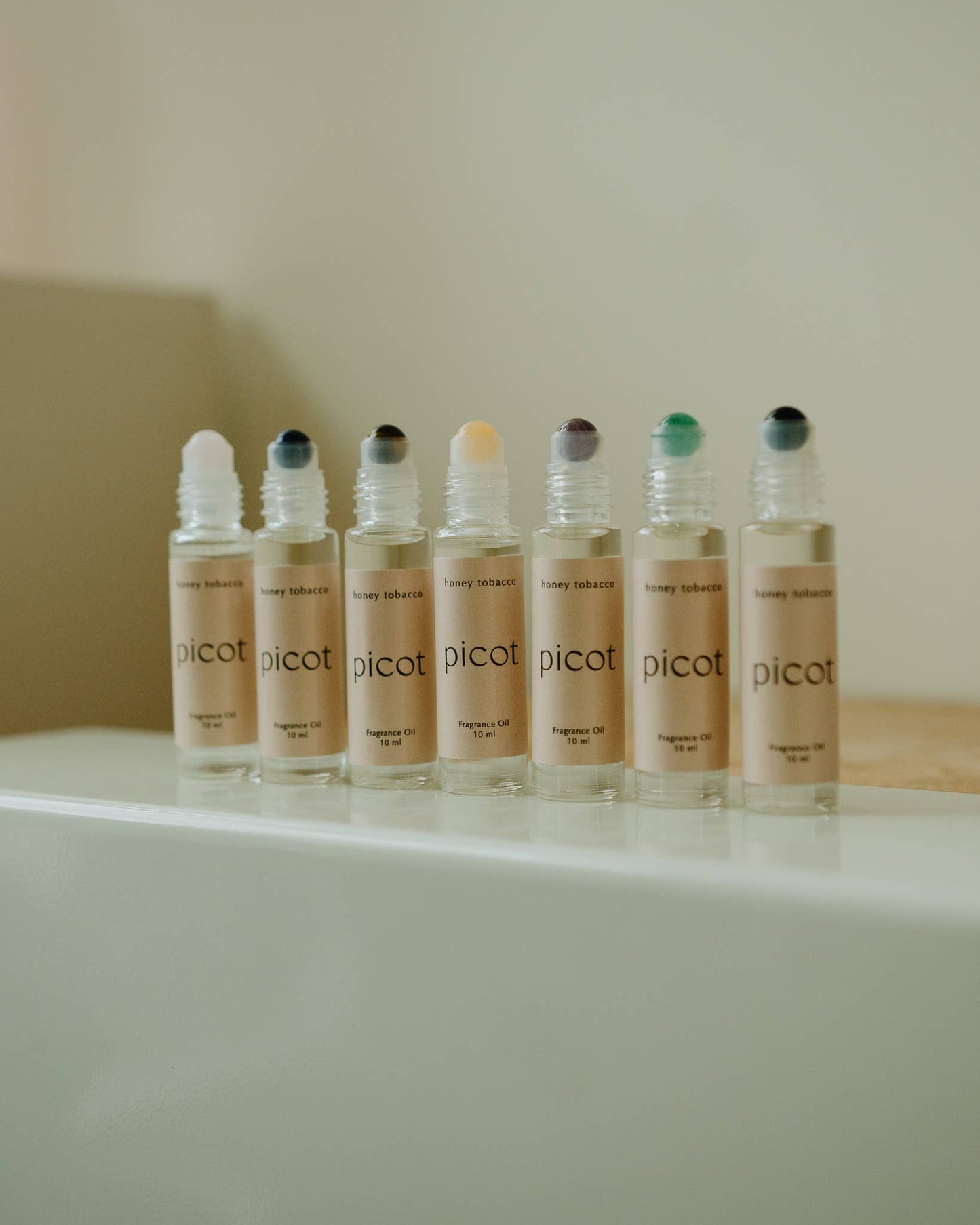 Picot Honey Tobacco Fragrance Roller - Rose Quartz