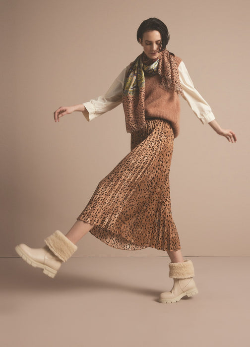Summum Satin Pleated Skirt - Cheetah Print