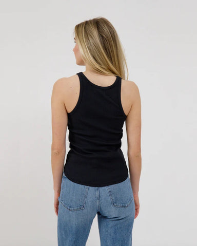 Ribbed Tank with Curved Hem - Black