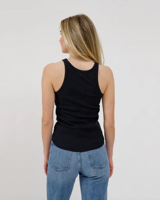 Ribbed Tank with Curved Hem - Black