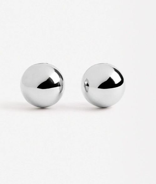 Ball Stud Hoop Earring - Silver