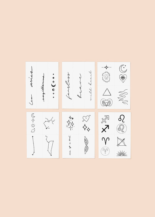 Zodiac Collection: Fire Signs Temporary Tattoo Pack - Aries + Leo + Sagittarius