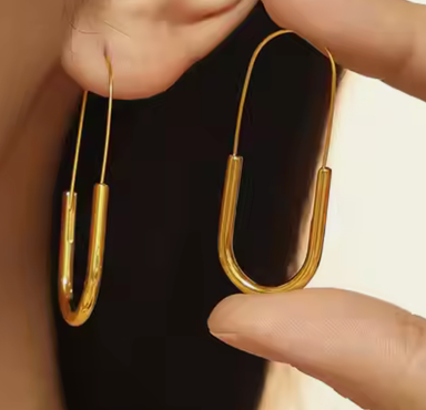 Paperclip Hoop Drop Stainless Earring - Gold