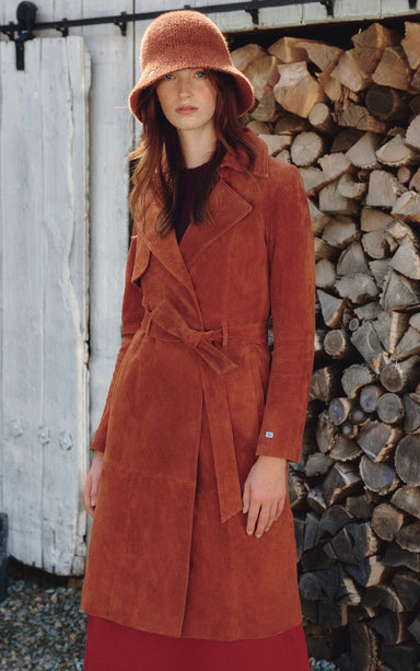 Alexis Slim-Fit Suede Trench Coat - Copper