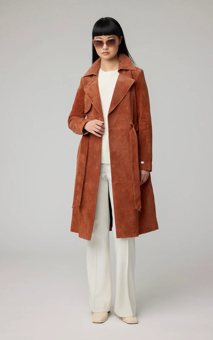 Alexis Slim-Fit Suede Trench Coat - Copper