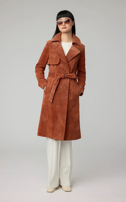 Alexis Slim-Fit Suede Trench Coat - Copper