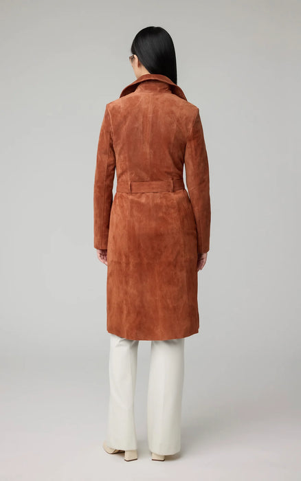 Alexis Slim-Fit Suede Trench Coat - Copper