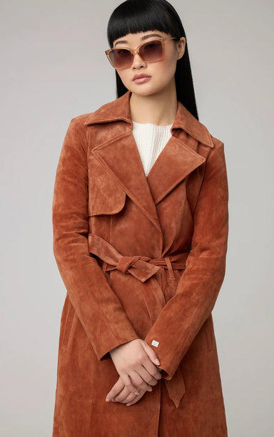 Alexis Slim-Fit Suede Trench Coat - Copper