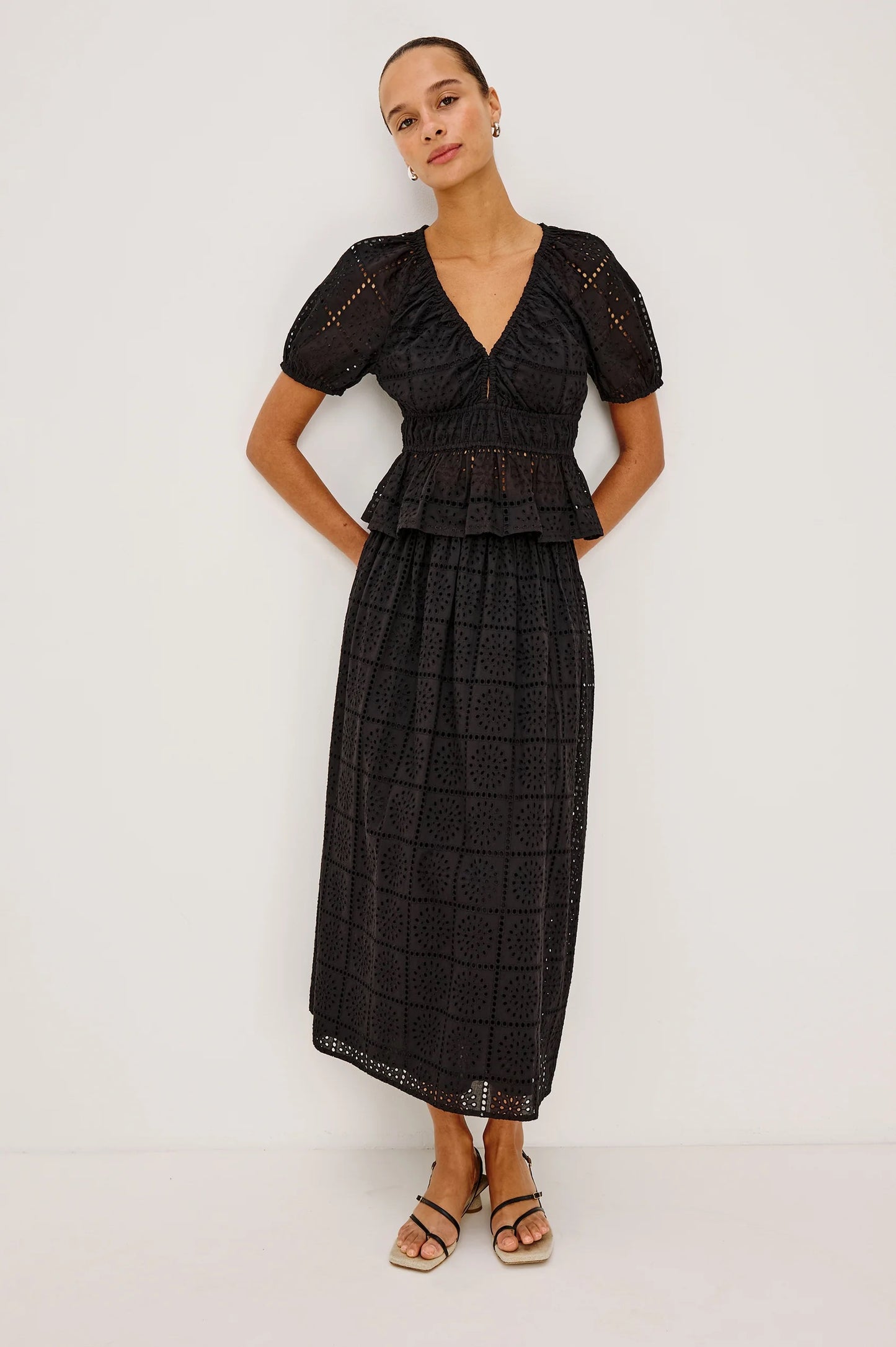 Rails Argenta Top - Black Grid Embroidery