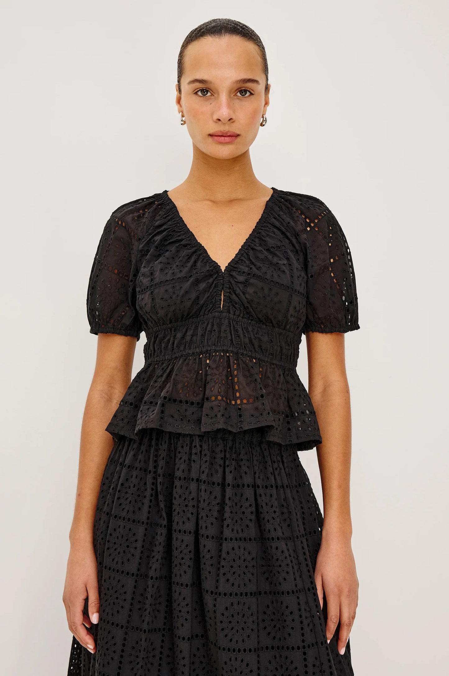 Rails Argenta Top - Black Grid Embroidery