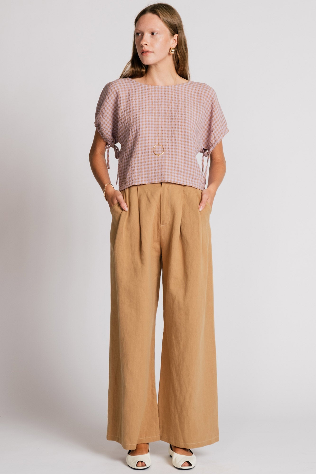 Allison Wonderland Swift Blouse - Mauve Gingham