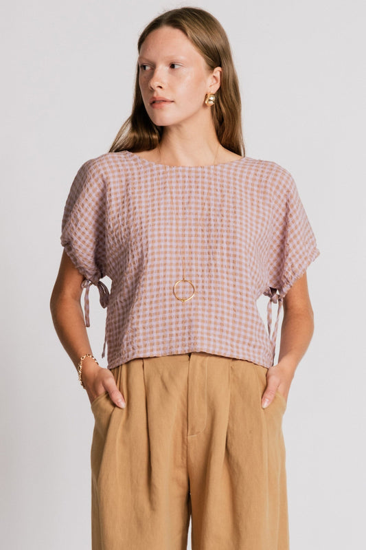 Allison Wonderland Swift Blouse - Mauve Gingham