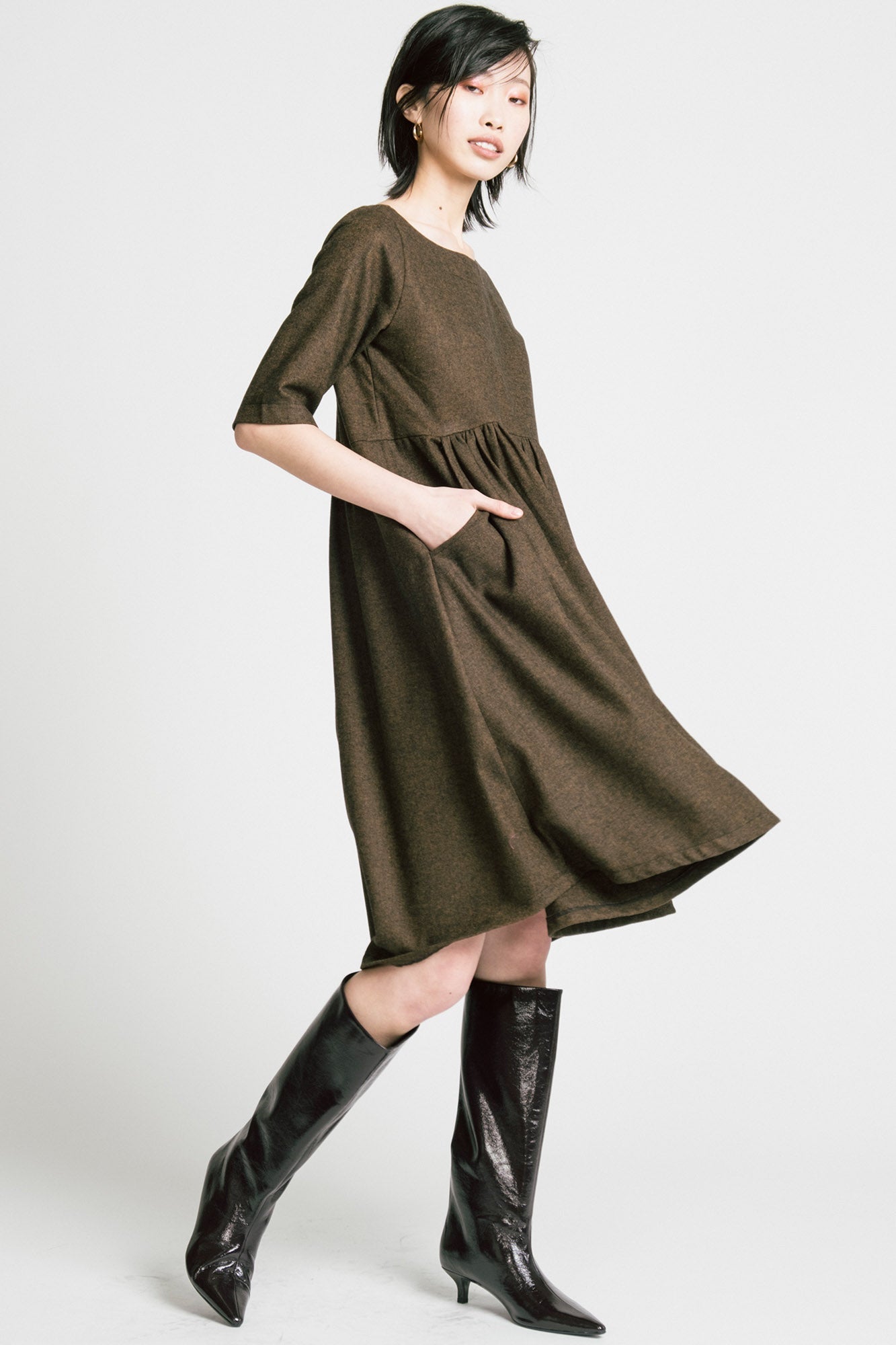 Allison Wonderland Period Dress - Brown Herringbone