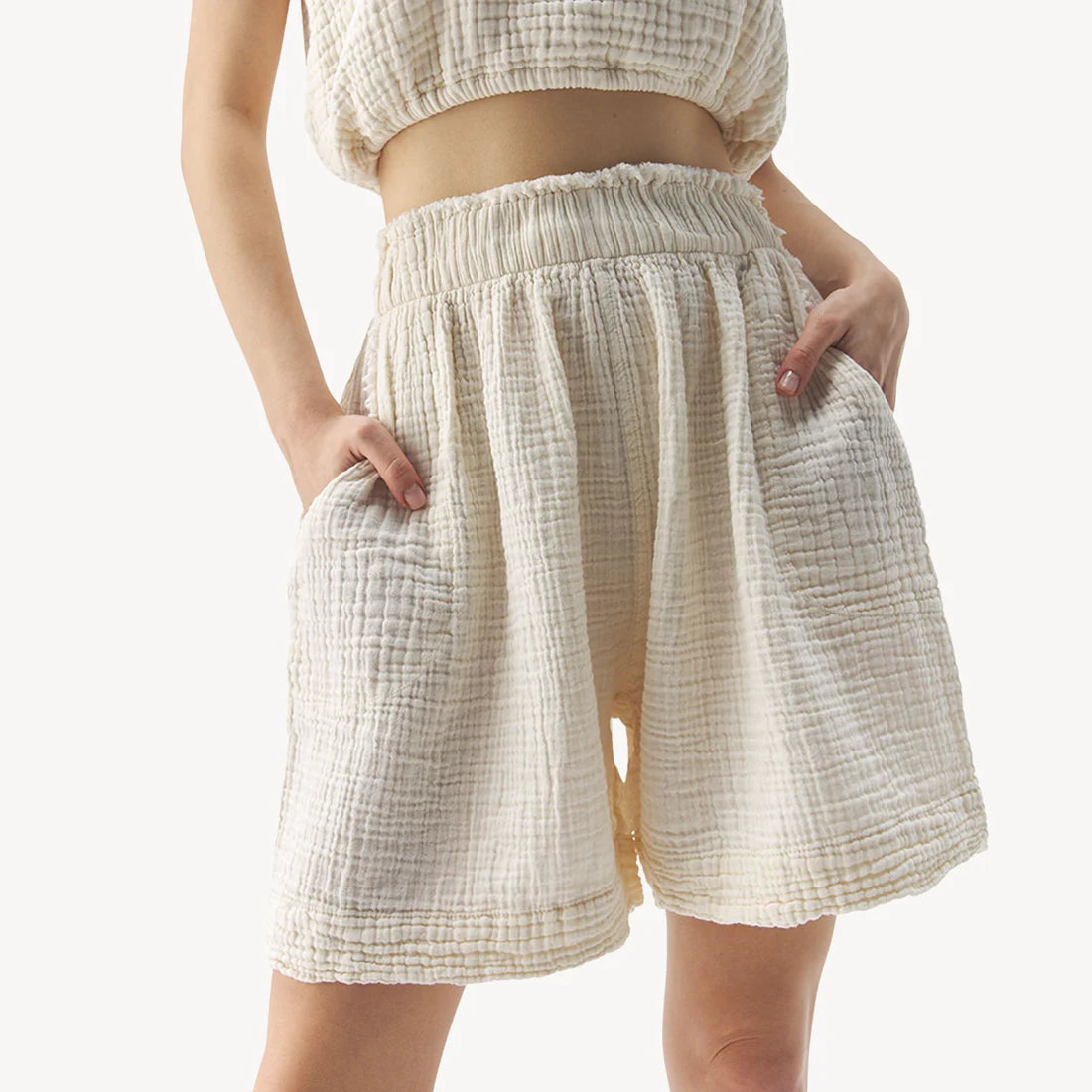 Crinkle Relaxed Shorts - Cream