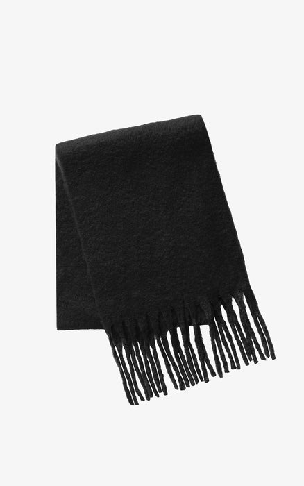 Bev Faux Mohair Solid Scarf With Fringed Edge - Black