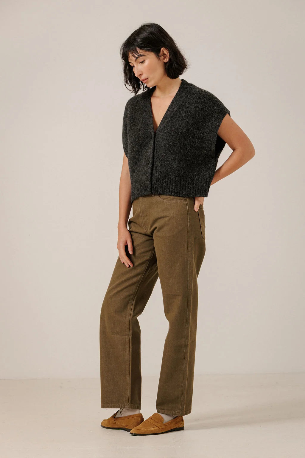 Bare Knitwear Alpaca Button Down Vest - Basalt