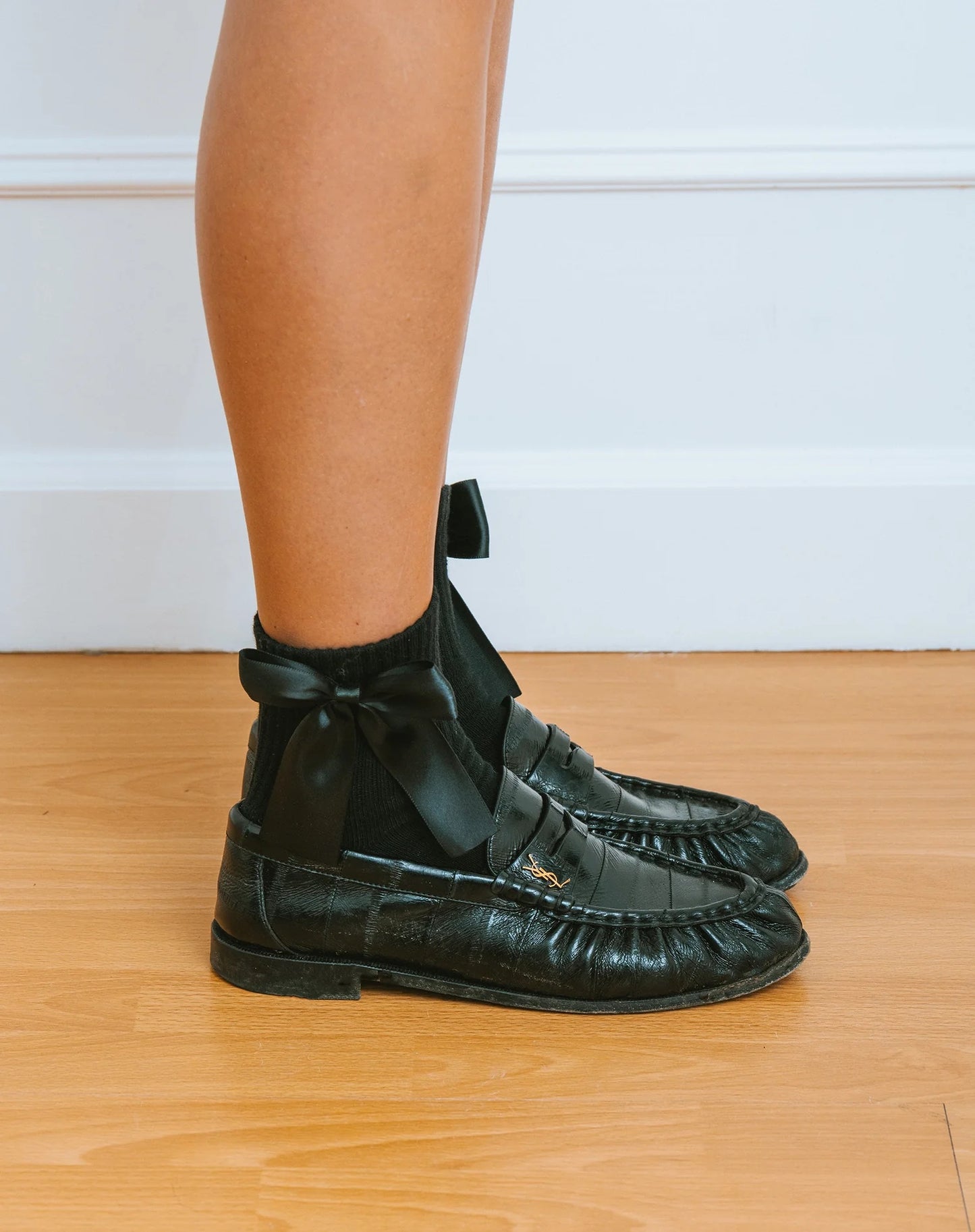 Brunette the Label Satin Bow Socks - Black