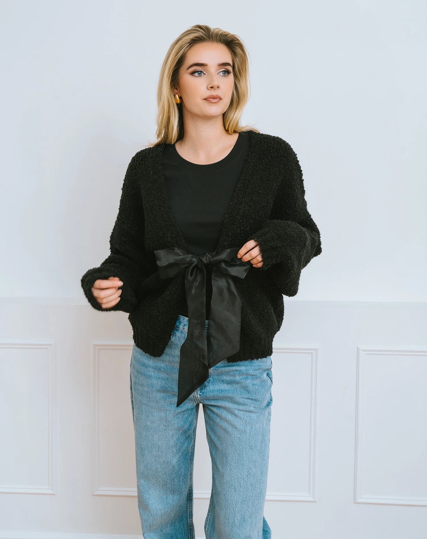 Brunette the Label Elsa Bow Cardigan - Black
