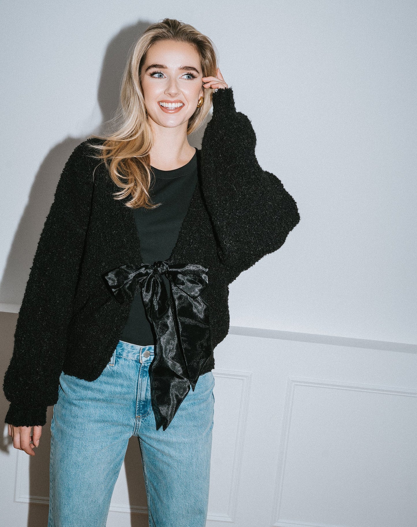 Brunette the Label Elsa Bow Cardigan - Black