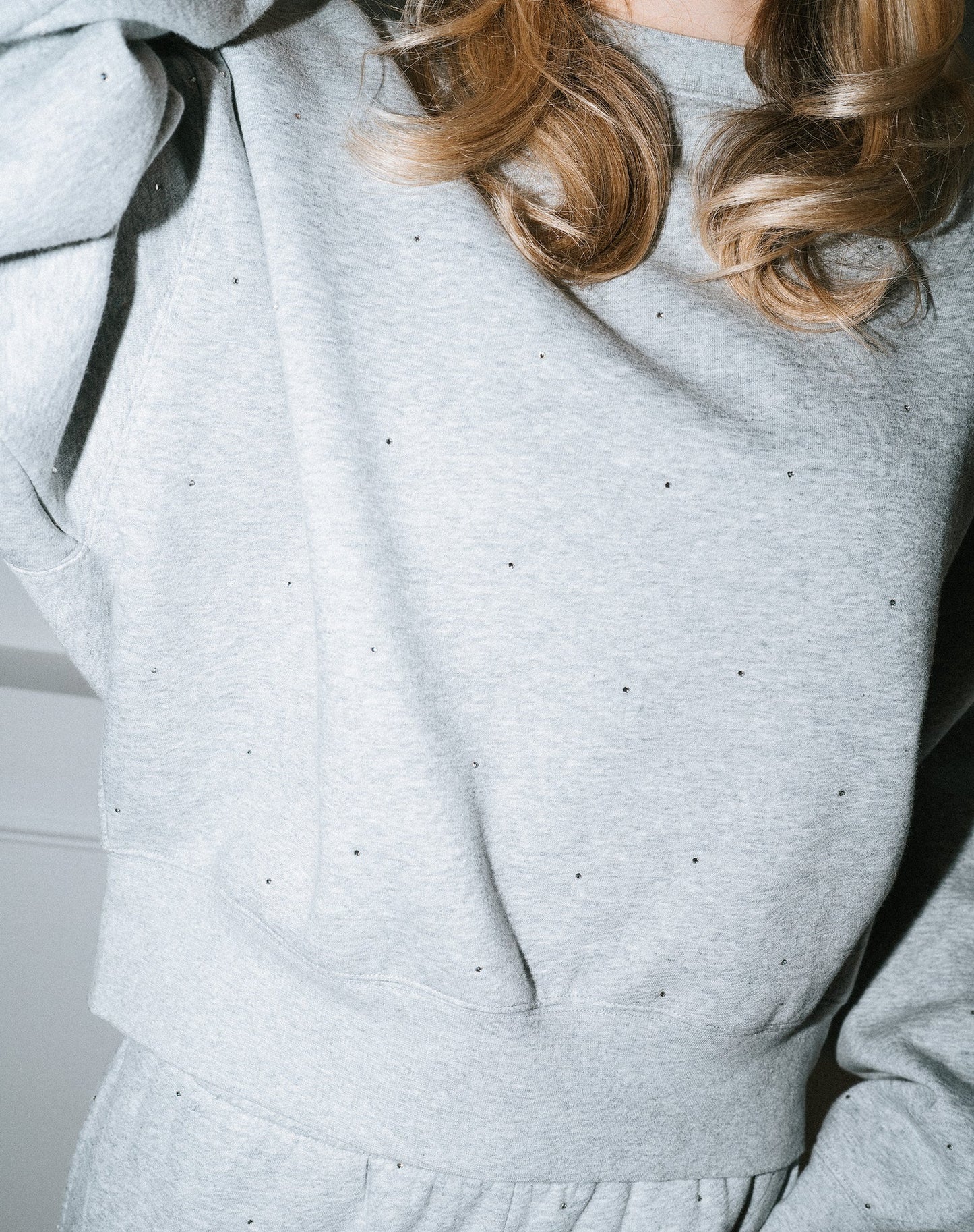 Brunette the Label Rhinestone Strass Girlfriend Crew - Grey Melange