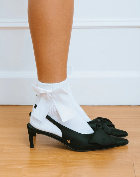 Brunette the Label Satin Bow Socks - White
