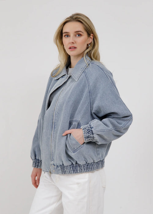 Christine Oversized Bomber Jacket - Light Denim