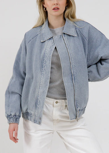 Christine Oversized Bomber Jacket - Light Denim