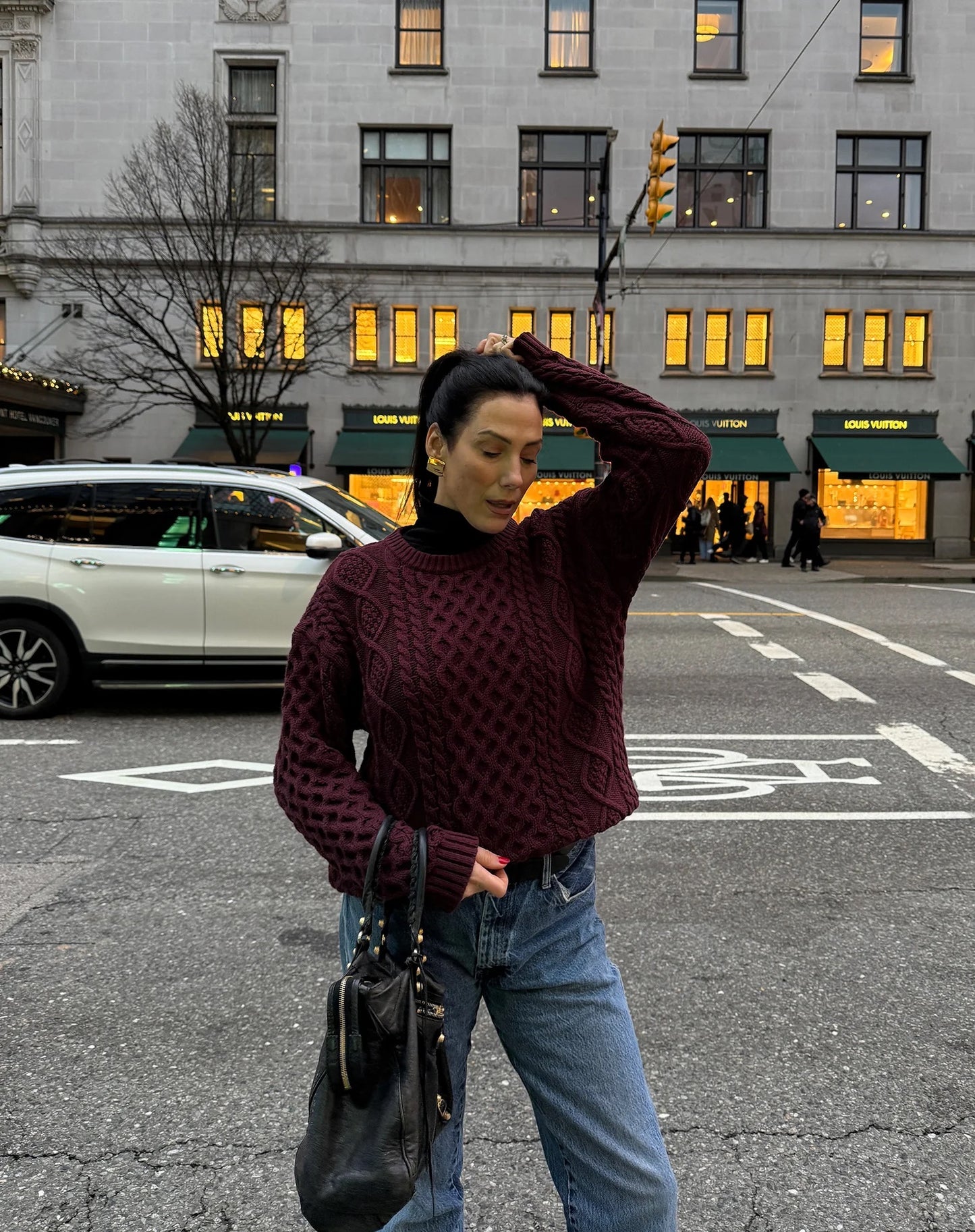 Brunette the Label Irish Cable Knit Sweater - Burgundy