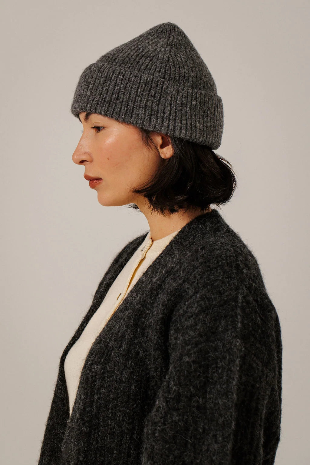 Bare Knitwear Baby Alpaca Rib Beanie - Charcoal