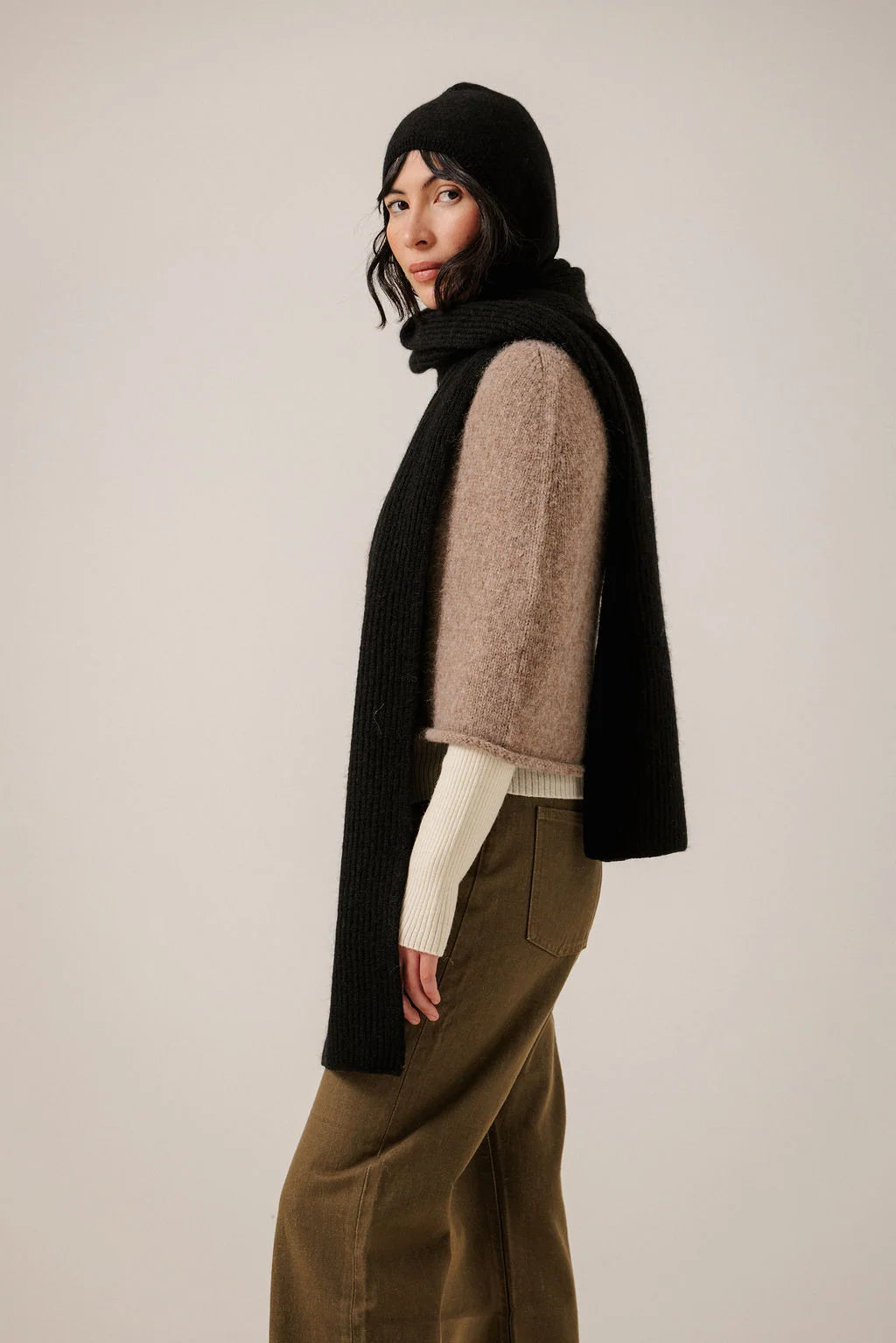 Bare Knitwear Baby Alpaca Rib Scarf - Black