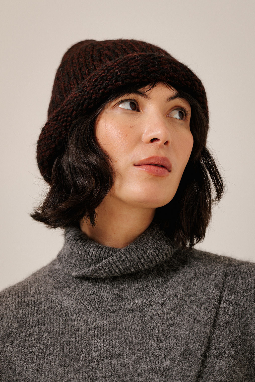 Bare Knitwear Baby Alpaca Roll Hat - Maroon Marl