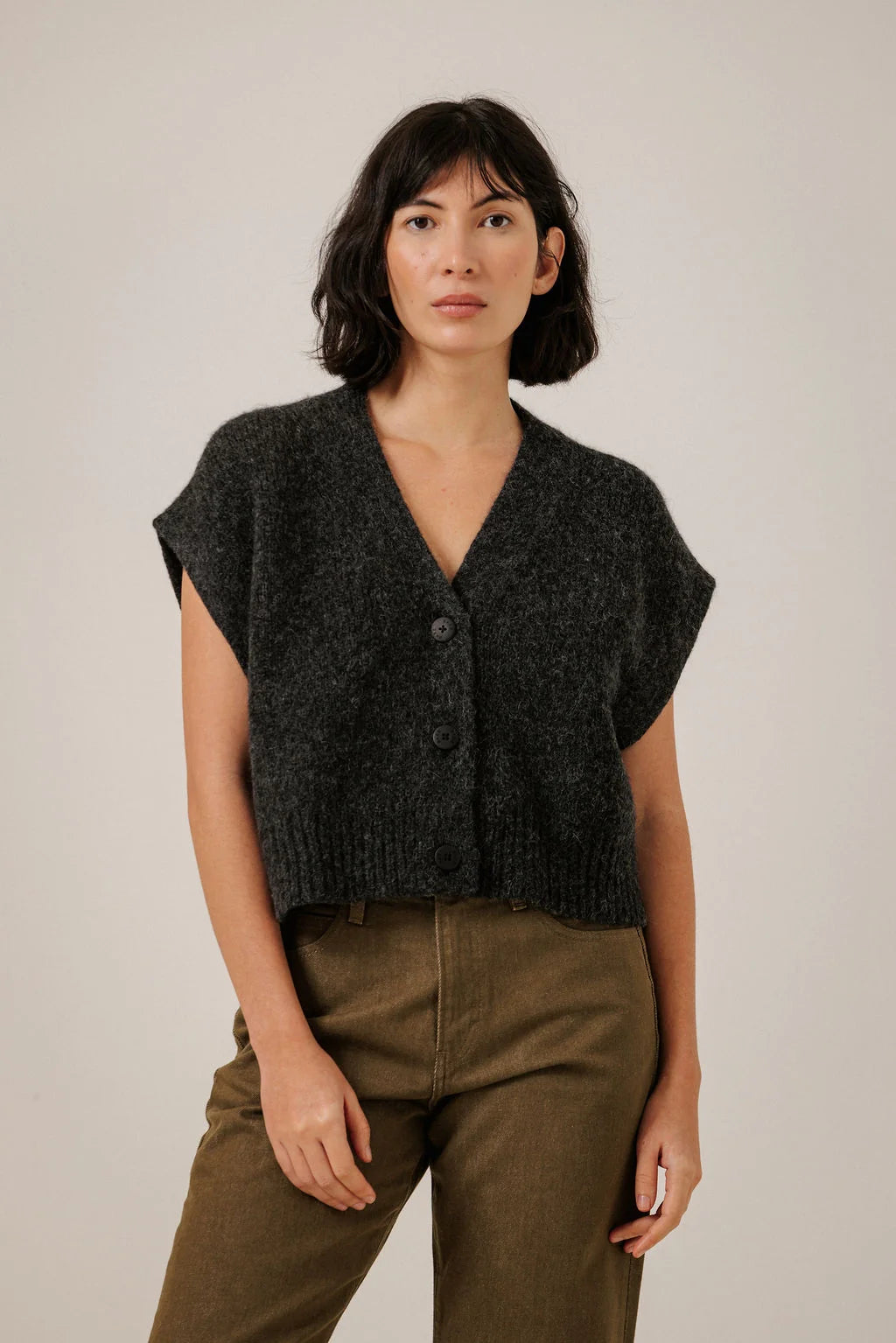 Bare Knitwear Alpaca Button Down Vest - Basalt