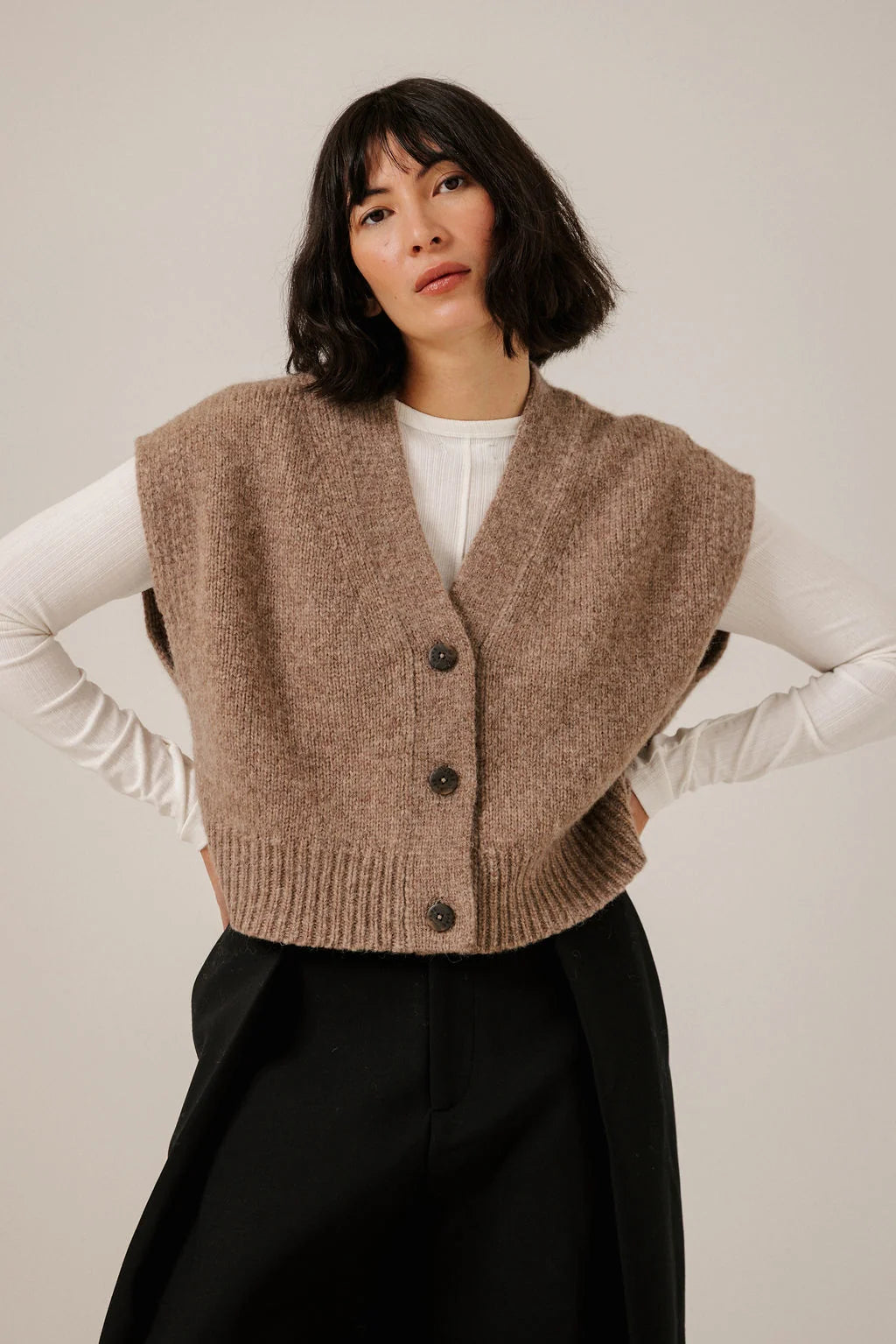 Bare Knitwear Alpaca Button Down Vest - Fawn