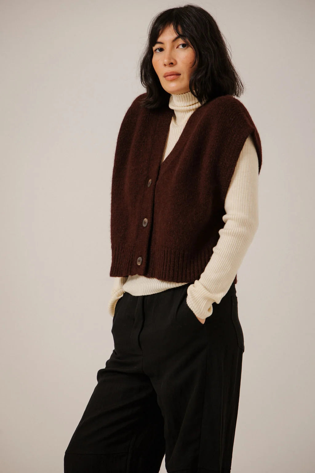 Bare Knitwear Alpaca Button Down Vest - Deep Maroon