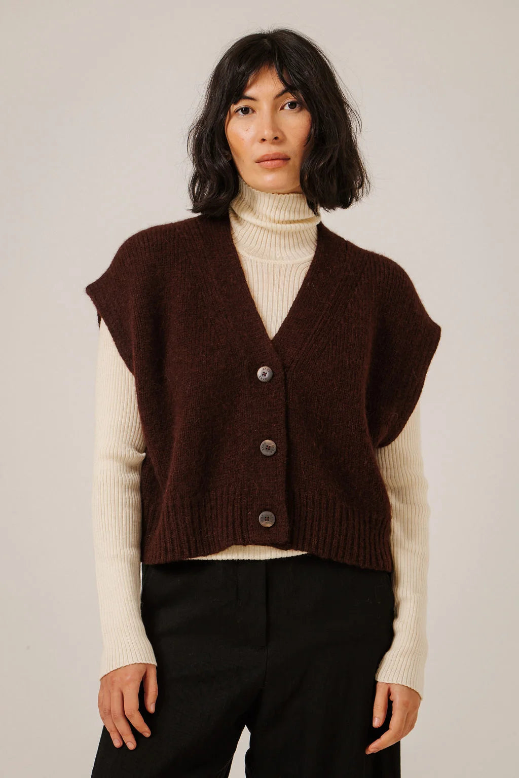 Bare Knitwear Alpaca Button Down Vest - Deep Maroon