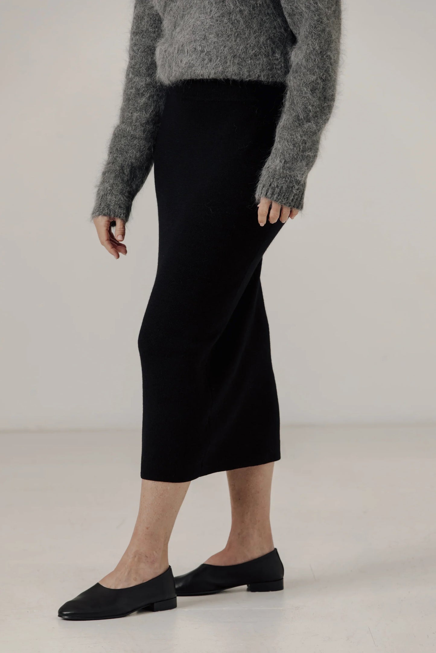 Bare Knitwear Alpaca Knit Midi Skirt - Classic Black