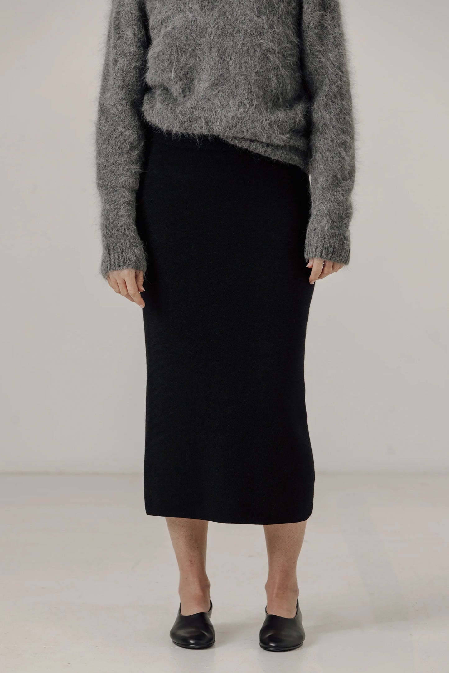 Bare Knitwear Alpaca Knit Midi Skirt - Classic Black